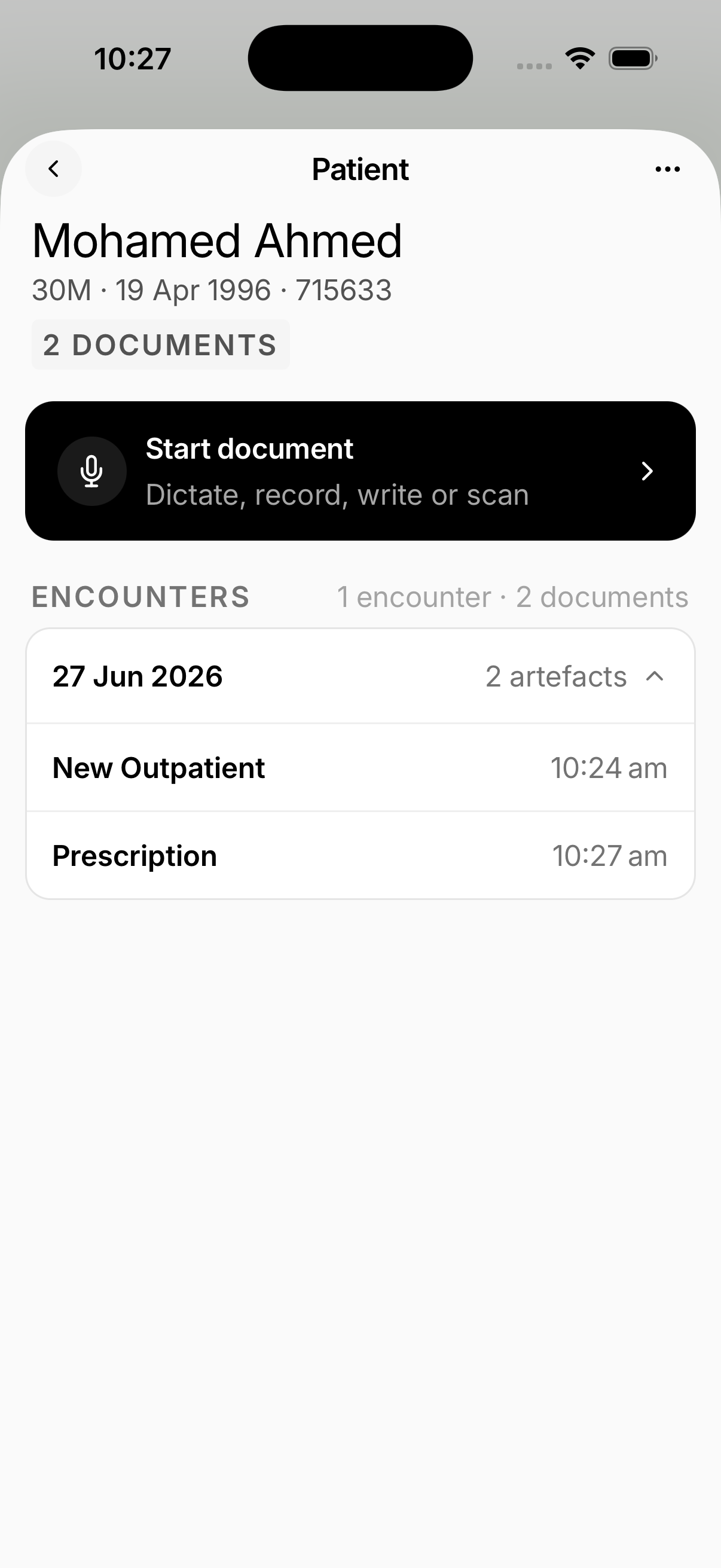 One Docyment encounter holding a clinic letter and a prescription together