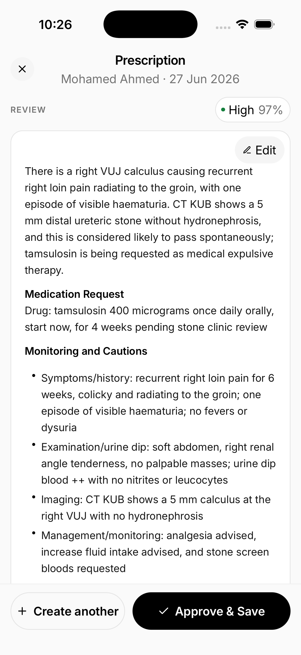 A prescription generated from the same Docyment consultation