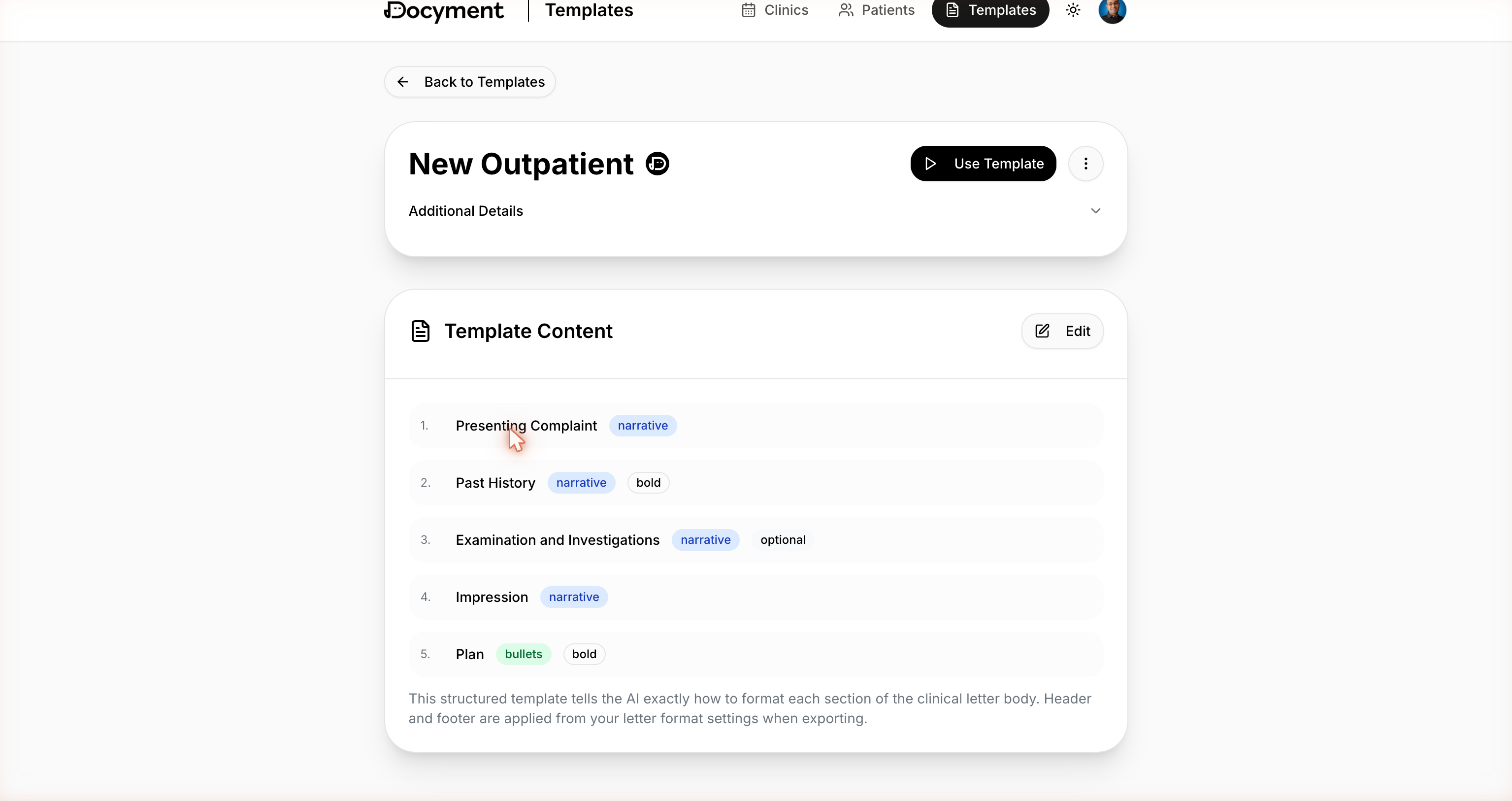 Managing a clinic and shaping letter templates in the Docyment web app